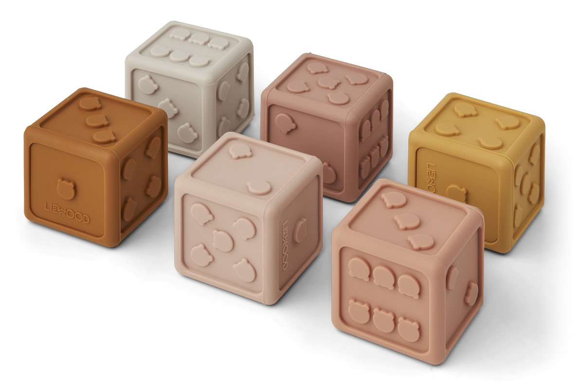 Набор игральных кубиков LIEWOOD "Gloria", 6 шт, мульти микс с розовым